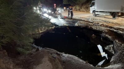 Torba-Gölköy yolundaki ana su isale hattında meydana gelen patlama, bölgedeki